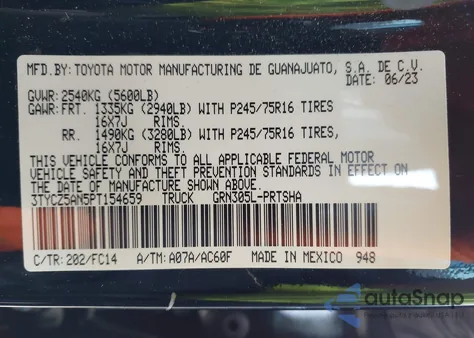 2023 Toyota Tacoma Sr5 V6 from USA, damaged, VIN 3TYCZ5AN5PT154659
